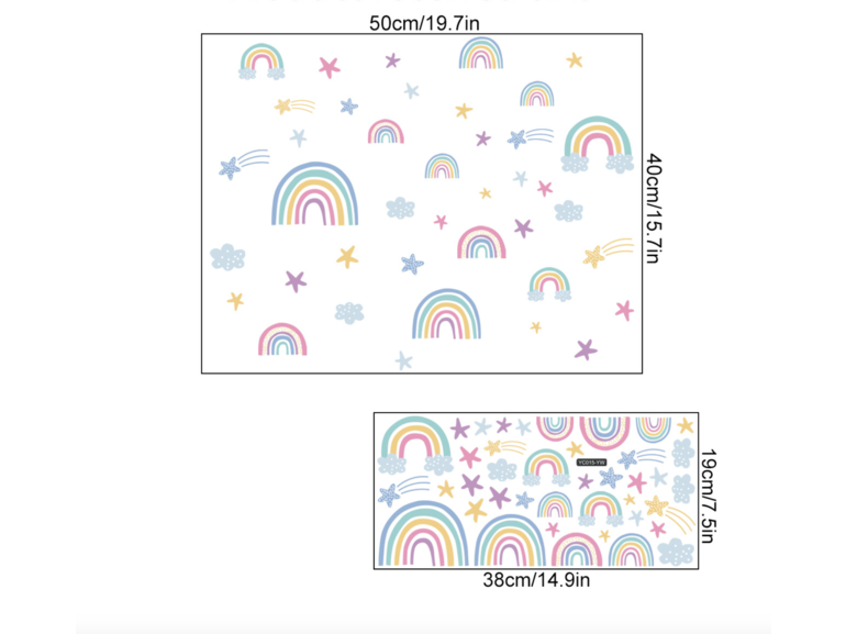 Muursticker regenboog en sterren glow in the dark