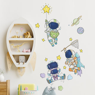 Muursticker astronauten in de ruimte en planeten kinderkamer Muursticker astronauten in de ruimte en planeten kinderkamer
