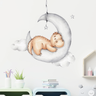 Muursticker babykamer dino op maan Muursticker babykamer dino op maan