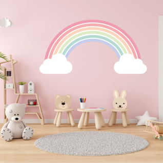 Muursticker regenboog met wolken zachte kleuren kinderkamer