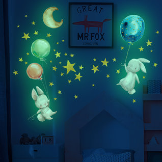 Muursticker glow in the dark konijnen ballon Muursticker glow in the dark konijnen ballon