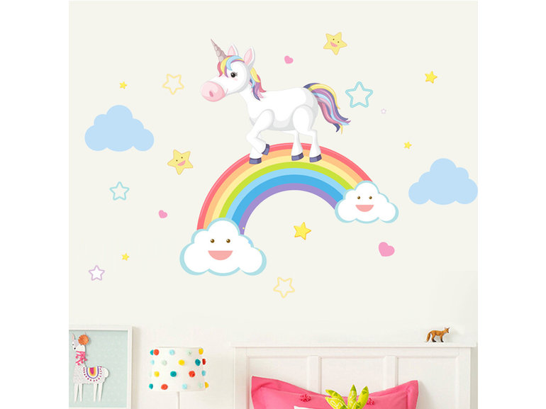 Muurstickers unicorn en regenboog kinderkamer