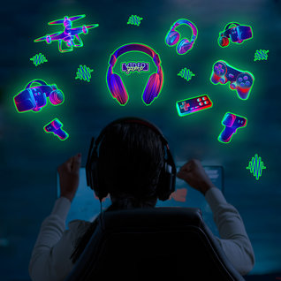 Muursticker game controllers glow in the dark kinderkamer