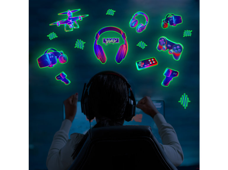 Muursticker game controllers glow in the dark kinderkamer