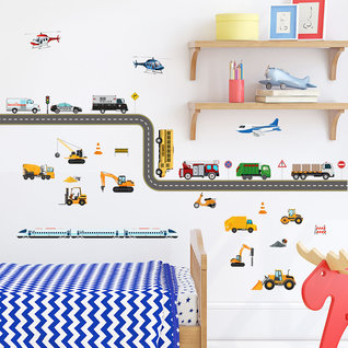 Auto's snelweg muursticker kinderkamer Auto's snelweg muursticker kinderkamer