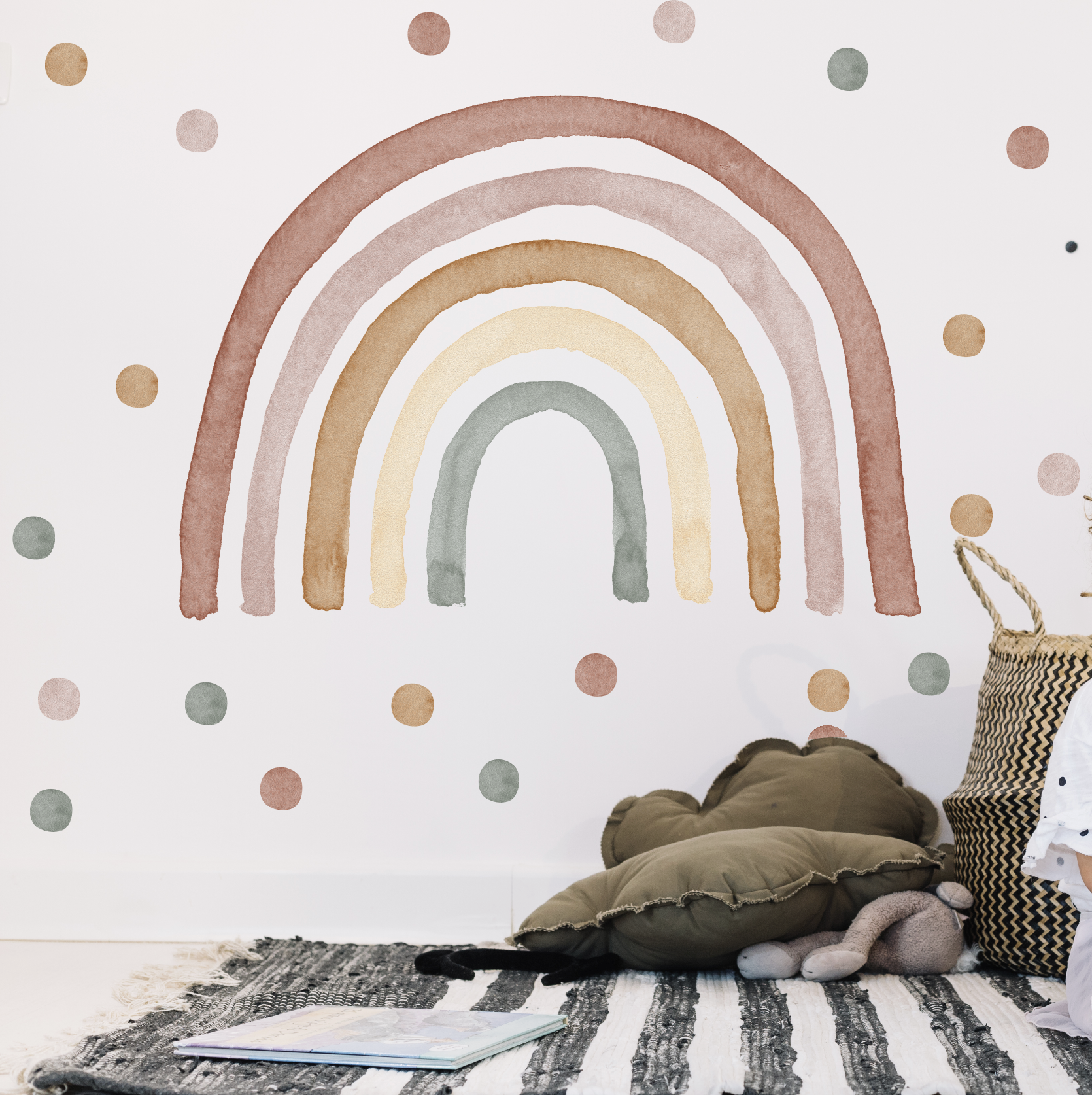 Muursticker regenboog pastel roest kleuren kinderkamer