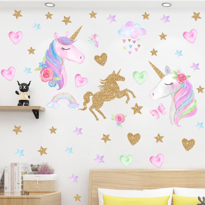 Muursticker unicorn / eenhoorn sticker set kinderkamer meisjes