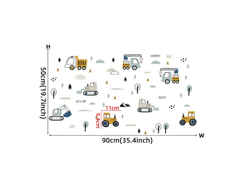 Muursticker tractor auto's kinderkamer