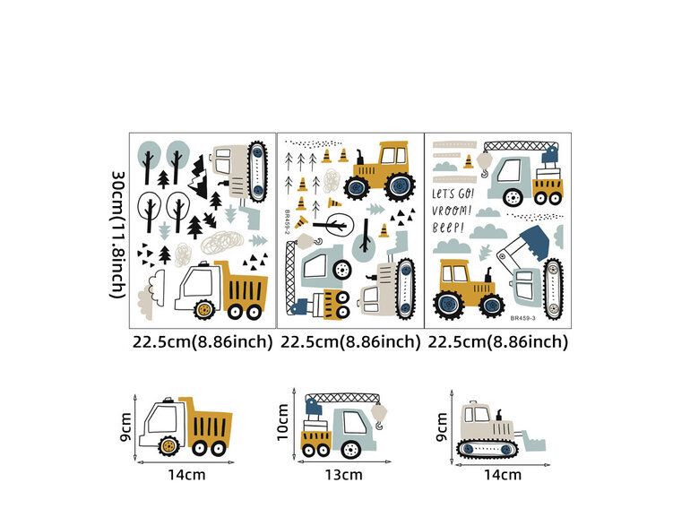 Muursticker tractor auto's kinderkamer