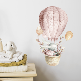 Muursticker konijnen in luchtballon kinderkamer