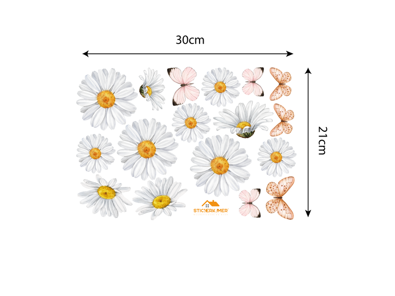 Muursticker madeliefjes en vlinders - daisy bloemen