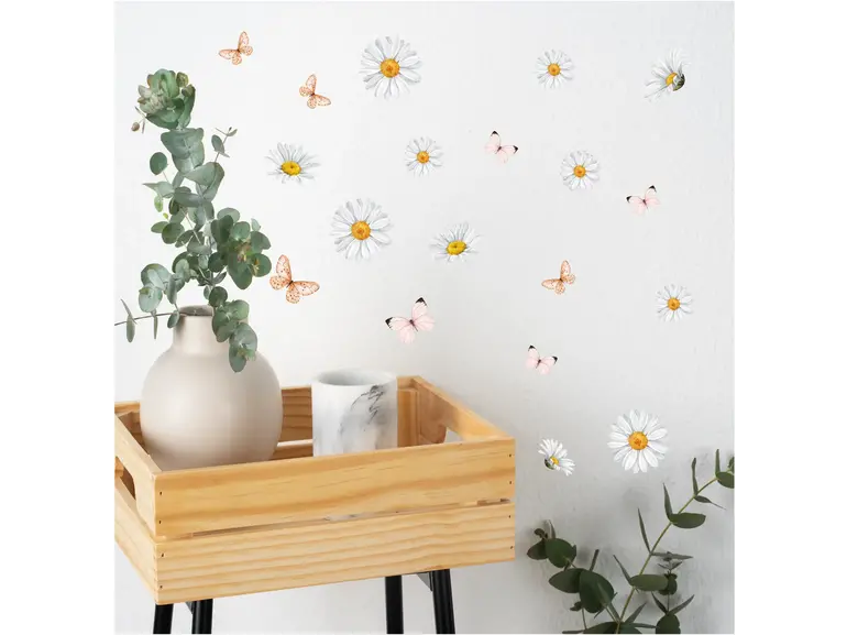 Muursticker madeliefjes en vlinders - daisy bloemen