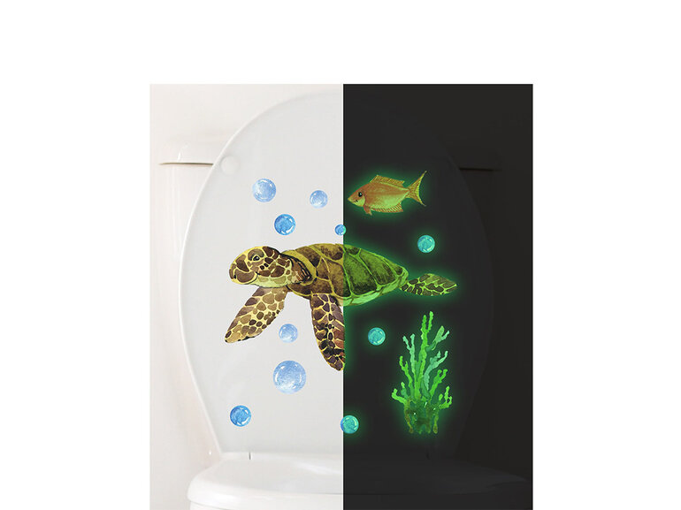 Glow in the dark Muursticker Schildpad, vis en bubbels