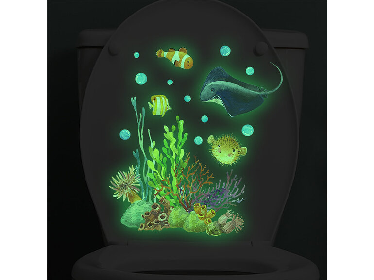 Glow in the dark Muursticker Onder water vissen en koraal