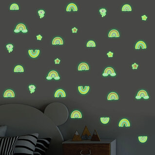 Muursticker Glow in the dark Regenboogjes