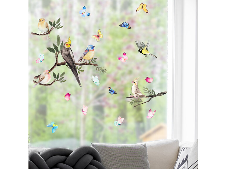 raamdecoratie sticker zelfklevend vogels/ takken / vlinders / planten herbruikbaar.