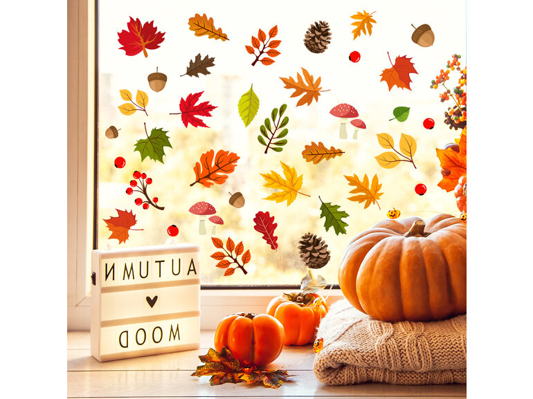 Statische raamdecoratie Herfst bladeren thema herbruikbaar.