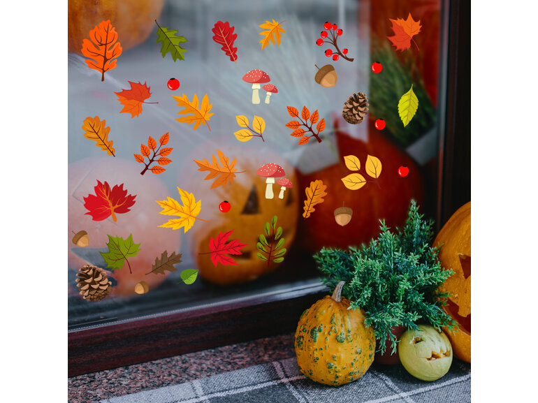 Statische raamdecoratie Herfst bladeren thema herbruikbaar.