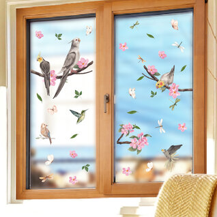 Statische raamdecoratie vogels en vlinders Statische raamdecoratie vogels en vlinders