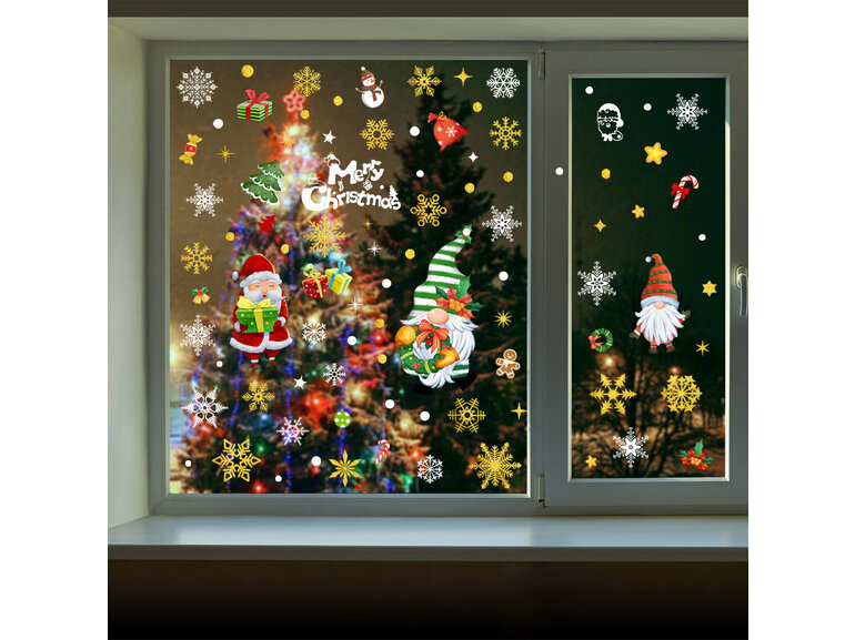 9 vellen Statische raamdecoratie kerst sneeuwvlokken goud glitter herbruikbaar.