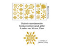 Statische raamdecoratie kerst sneeuwvlokken goud glitter herbruikbaar.