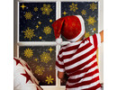 Statische raamdecoratie kerst sneeuwvlokken en sterren goud glitter herbruikbaar.