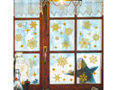 Statische raamdecoratie kerst sneeuwvlokken en sterren goud glitter herbruikbaar. Statische raamdecoratie kerst sneeuwvlokken en sterren goud glitter herbruikbaar.