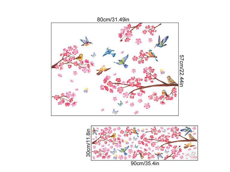 Raamsticker zelfklevend vogels op tak ,dubbelzijdig bedrukt.