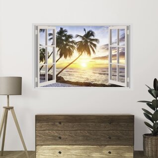 Muursticker strand  / zee uitzicht palmbomen tropisch Muursticker strand  / zee uitzicht palmbomen tropisch