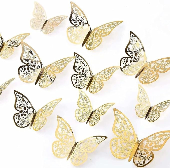 12 stuks gouden 3d vlinders muurdecoratie (3)
