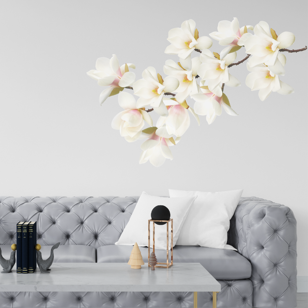 Magnolia bloemen wit muursticker