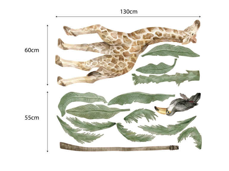 Muursticker jungle kinderkamer safari thema - apen - giraffe - toekan Muursticker jungle kinderkamer safari thema - apen - giraffe - toekan