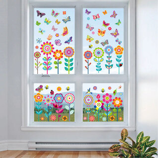 Stickerkamer Bloemen met vlinders Statische raamstickers 9 vellen Bloemen met vlinders Statische raamstickers 9 vellen