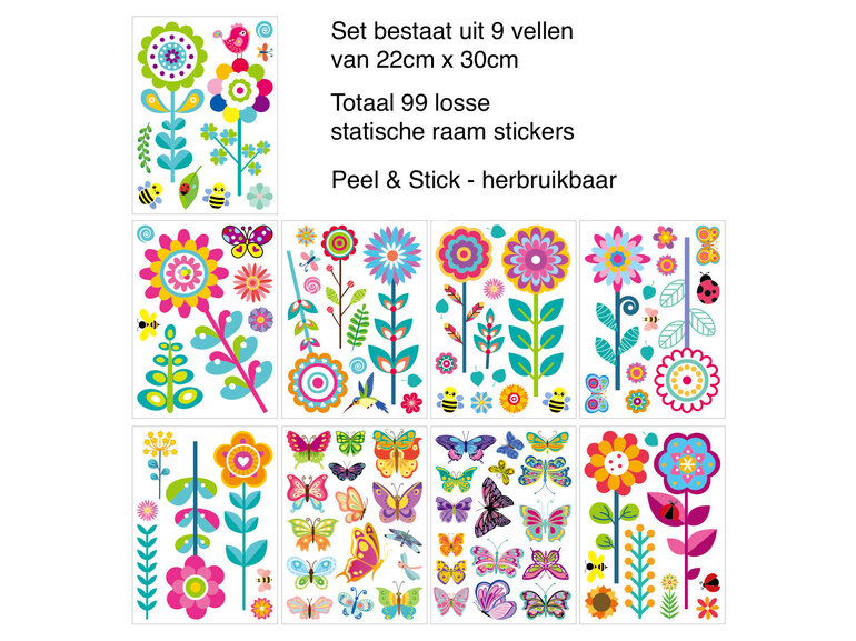 Stickerkamer Bloemen met vlinders Statische raamstickers 9 vellen