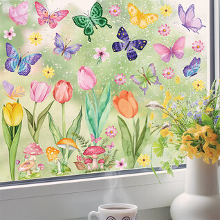Statische vlinders, tulpen en bloemen raamstickers Statische vlinders, tulpen en bloemen raamstickers