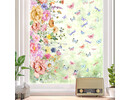 Kleurrijke pastel bloemenstrook, vlinders en libellen statische raamsticker - Copy