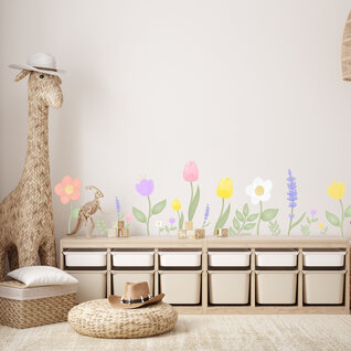 Aquarel muursticker bloemen en bladeren Aquarel muursticker bloemen en bladeren