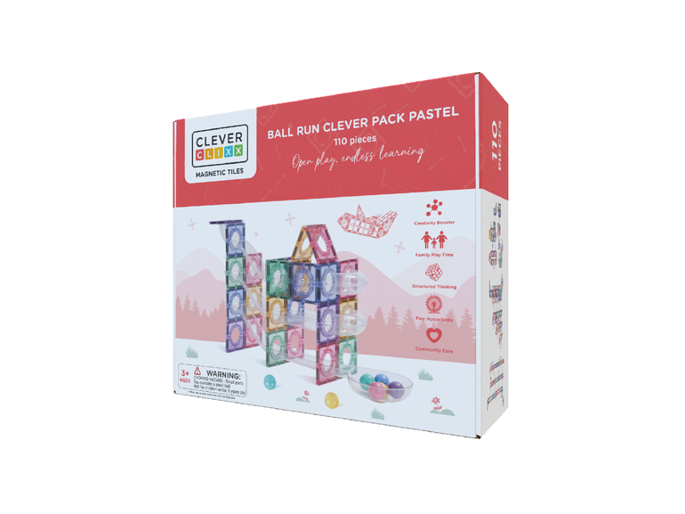 Cleverclixx Cleverclixx - Ball Run Clever Pack Pastel  - 110 stuks - Magneetspeelgoed