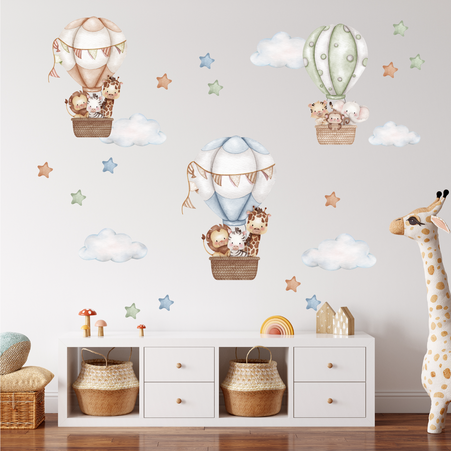 Muursticker luchtballon dieren kinderkamer slaapkamer
