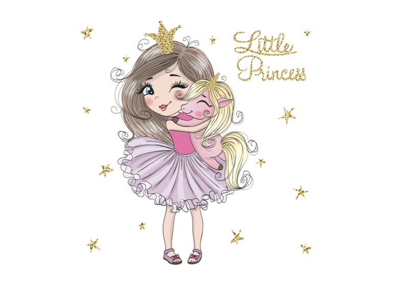 Muursticker unicorn en prinses kinderkamer meisjes roze