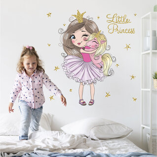 Muursticker unicorn en prinses kinderkamer meisjes roze