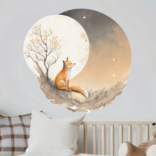 Muursticker vos op de maan Muursticker vos op de maan
