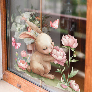 Statisch Raamfolie - Schattig Konijntje met Vlinder