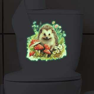 Glow in the Dark Herfst Muursticker – Egel omringd met Bloemen en Paddenstoelen