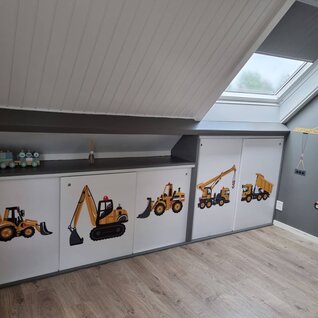 Muursticker kinderkamer  auto's - wegenbouw kiepauto bouw voertuigen XL Muursticker kinderkamer  auto's - wegenbouw kiepauto bouw voertuigen XL