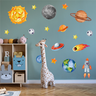 Muursticker ruimte galaxy planeten kinderkamer