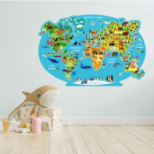 Muursticker Wereldkaart voor Kinderkamer – Kleurrijke Kaart