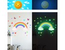 Stickerkamer Glow in the Dark Regenboog met wolken Muursticker met Vlinders en Hartjes