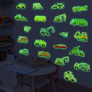 Stickerkamer Glow in the Dark Voertuigen Muurstickers Glow in the Dark Voertuigen Muurstickers
