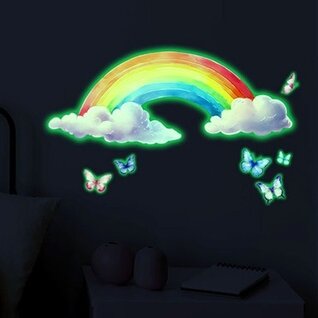 Glow in the Dark Aquarel Regenboog Muursticker met Vlinders